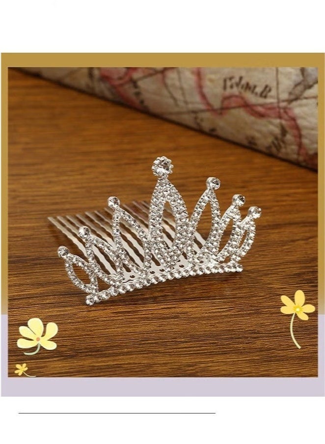 2 Pcs Wedding Party Children's Flower Girl Crystal Rhinestone Crown Tiara, Children's Tiara, Princess Crown, Birthday Hairpin, Headband Cute Princess, Suitable for Girls and Brides (Silver) - Image 2