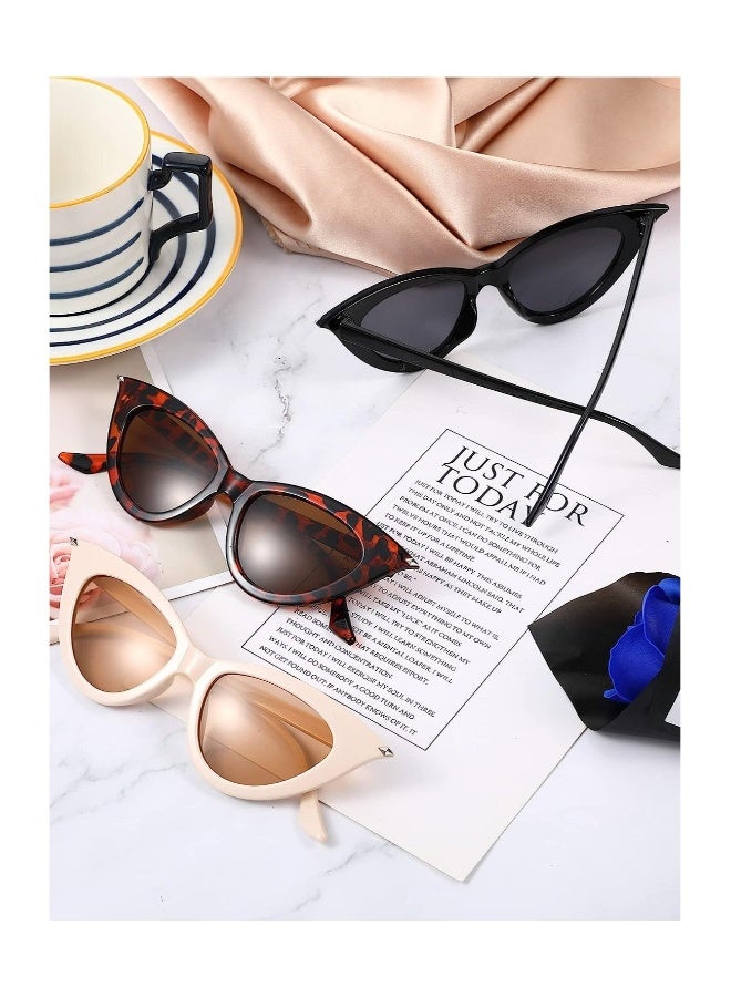 Retro Cat Eye Sunglasses, UV Protection Vintage Goggles Plastic Frame Fashion Womens Sunglasses, 3 Pairs