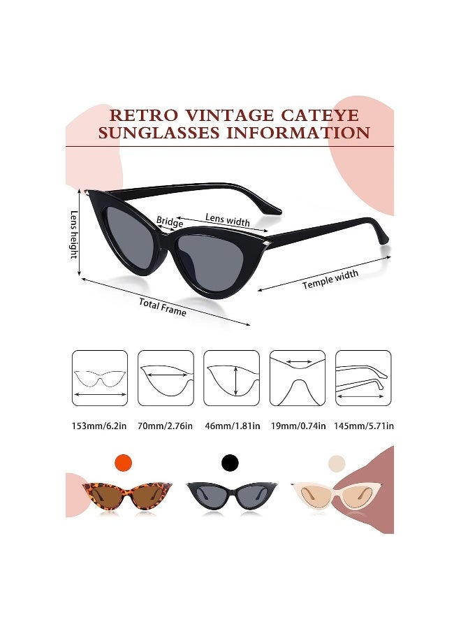 Retro Cat Eye Sunglasses, UV Protection Vintage Goggles Plastic Frame Fashion Womens Sunglasses, 3 Pairs