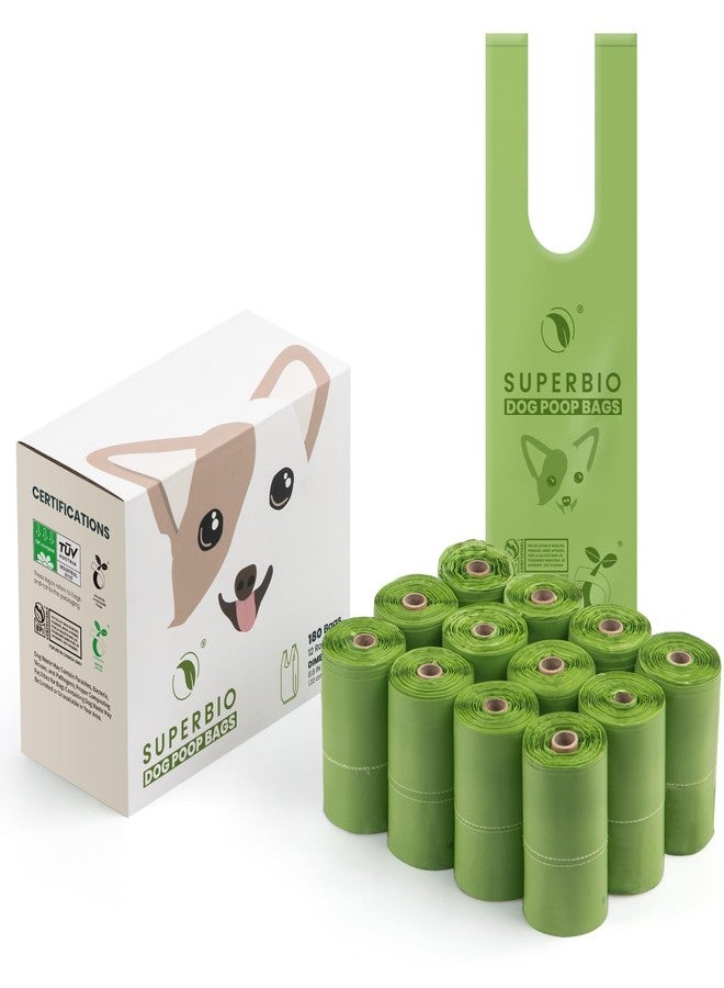 SUPERBIO Handle Tie Dog Poop Bags,12 Rolls,180 Bags,Extra Thick and Strong, OK compost INDUSTRIAL. - Image 1
