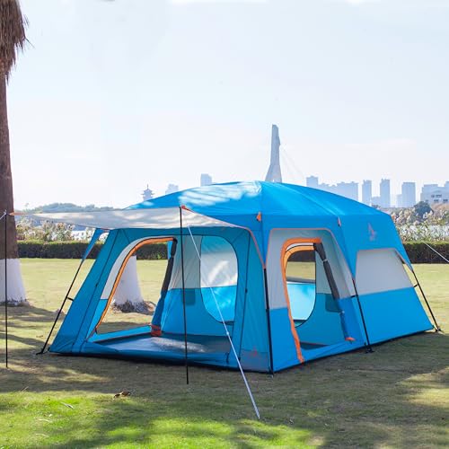 KTT Extra Large Tent 12 Person,Family Cabin Tents,2 Rooms,3 Doors and 3 Windows with Mesh,Straight Wall,Waterproof,Double Layer,Big Tent for Outdoor,Picnic,Camping,Family Gathering(Blue) - Image 2