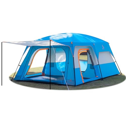 KTT Extra Large Tent 12 Person,Family Cabin Tents,2 Rooms,3 Doors and 3 Windows with Mesh,Straight Wall,Waterproof,Double Layer,Big Tent for Outdoor,Picnic,Camping,Family Gathering(Blue) - Image 1