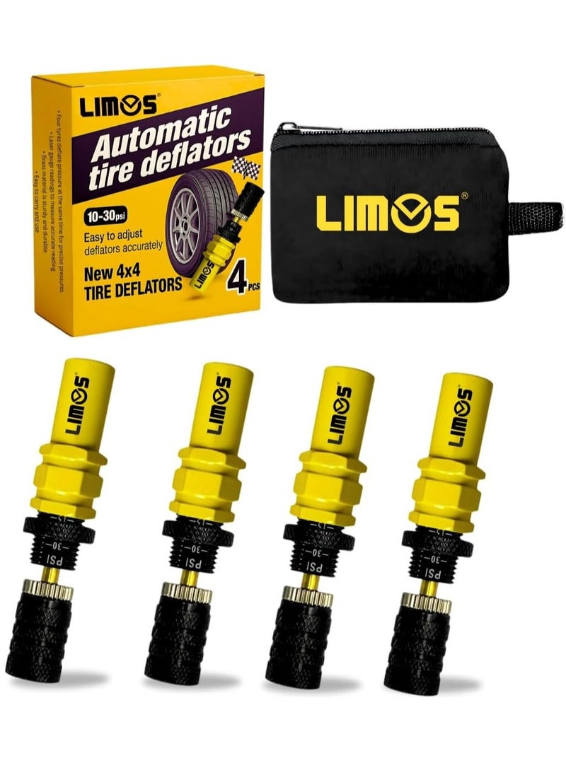LIMOS 4PCS Tire Deflators – Adjustable 10-30 PSI (0.7–2.1 RAB), Automatic Air Release Valve Kit with Storage Pouch for Off-Road 4x4, Jeep, Truck, ATV, SUV – Pre-Set & Quick Deflation  - Image 1