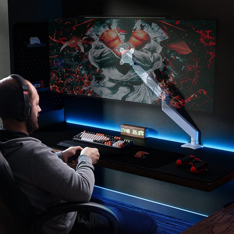 PUTORSEN ذراع شاشة PUTORSEN عريضة للغاية لشاشات 17" إلى 49" مسطحة/منحنية، حامل شاشة ثقيل مع دعم حركة كاملة يصل إلى 18 كجم مع VESA 75/100 مم - أبيض - Image 2