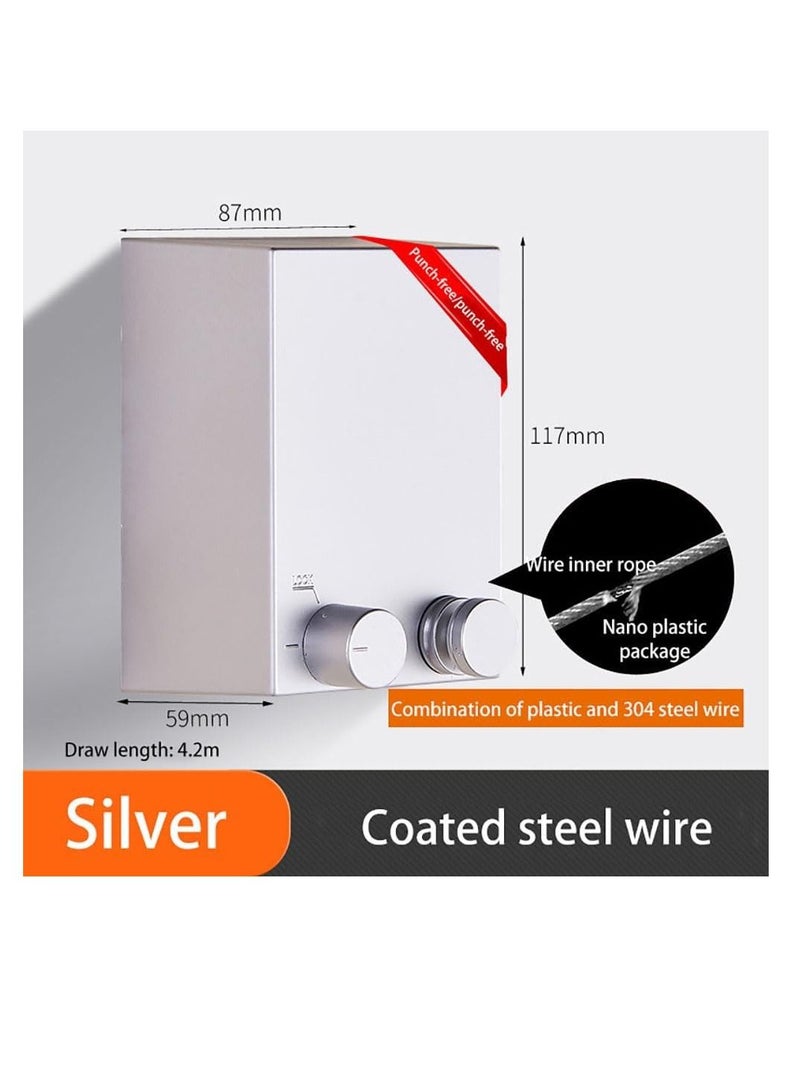 Retractable Clothesline Stainless Steel Clothes Line Wall Mounted Telescopic Laundry Drying Line with 4.2 meters Adjustable Rope for Indoor Outdoor Balcony Laundry Room and Hotel (Silver)  - Image 2