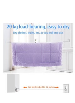 Generic Retractable Clothesline Stainless Steel Clothes Line Wall Mounted Telescopic Laundry Drying Line with 4.2 meters Adjustable Rope for Indoor Outdoor Balcony Laundry Room and Hotel (Silver)  - Image 4