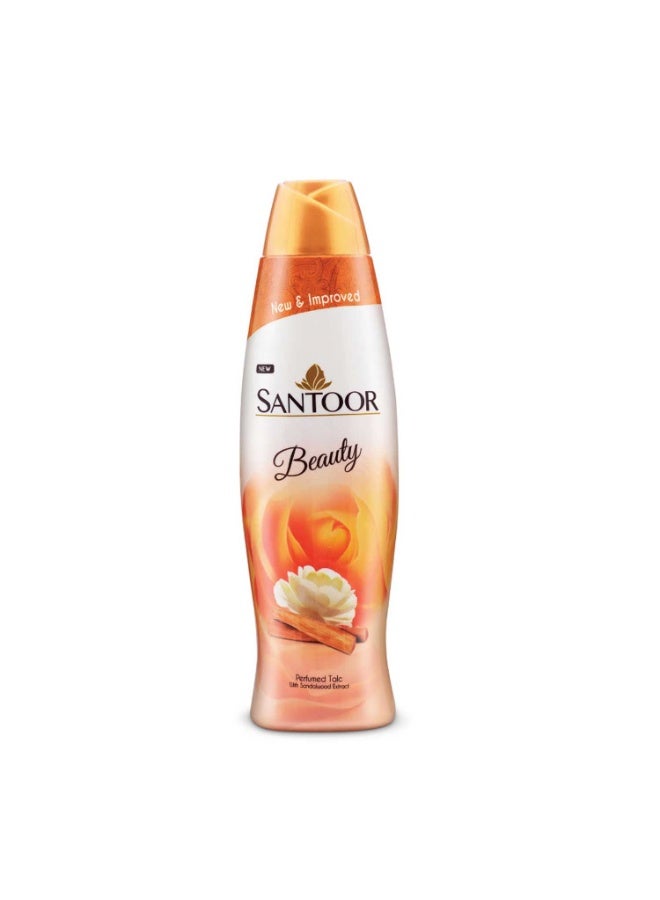 Santoor Beauty Talc with Sandalwood Extracts| Sandal, Rose, Musk & Geranium Mint Fragrance| Absorbs Excess Moisture| Dermatologically Tested| For All Skin Types (400g) - Image 1