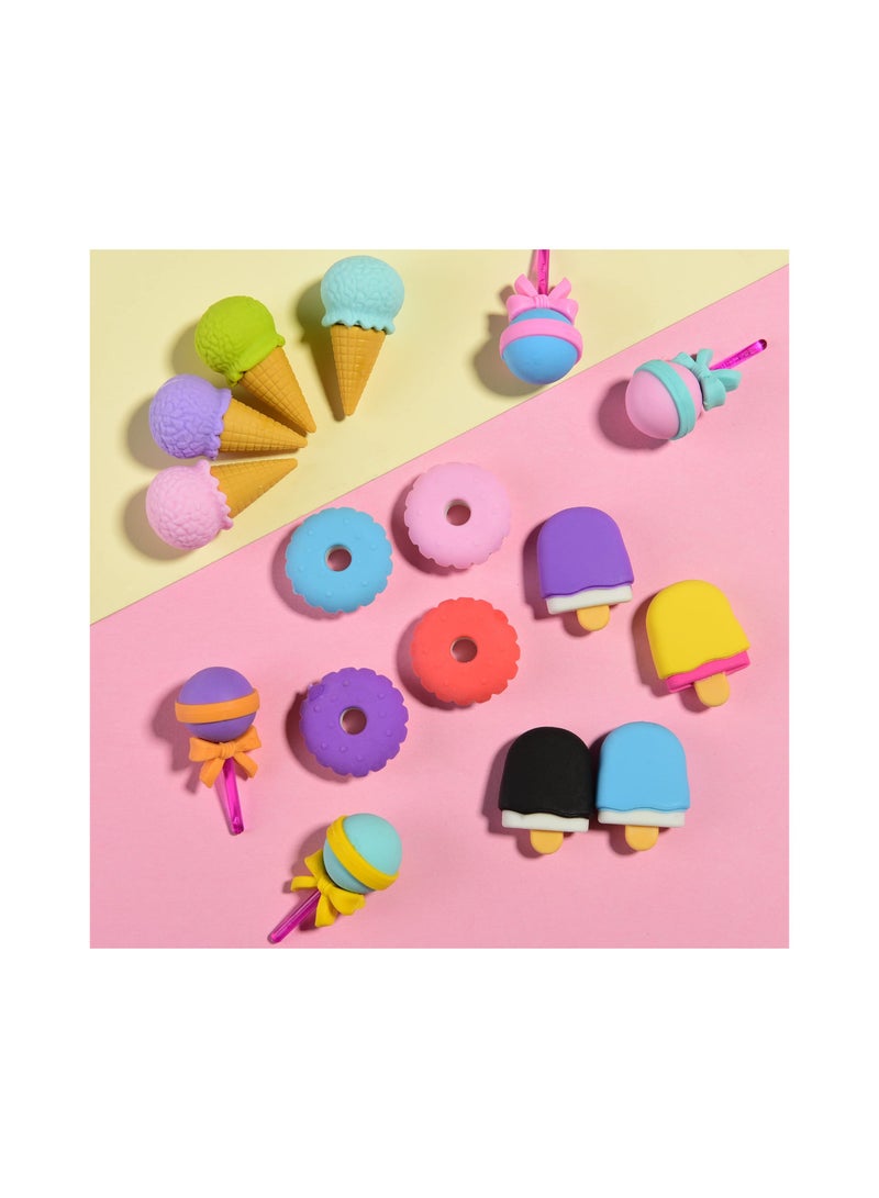 16 قطعة ممحاة طعام ثلاثية الأبعاد لطيفة للأطفال - مثلجات ودونات صغيرة قابلة للتفكيك، ملحقات مكتبية ممتعة للبنات والأولاد. مثالية للمدرسة واللعب! - Image 3