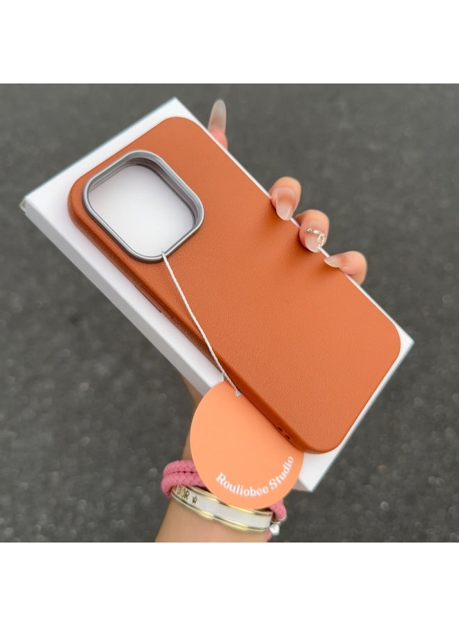 NIBEMINENT Metal Frame Grain Protective TPU Case Cover For iPhone 15, Brown