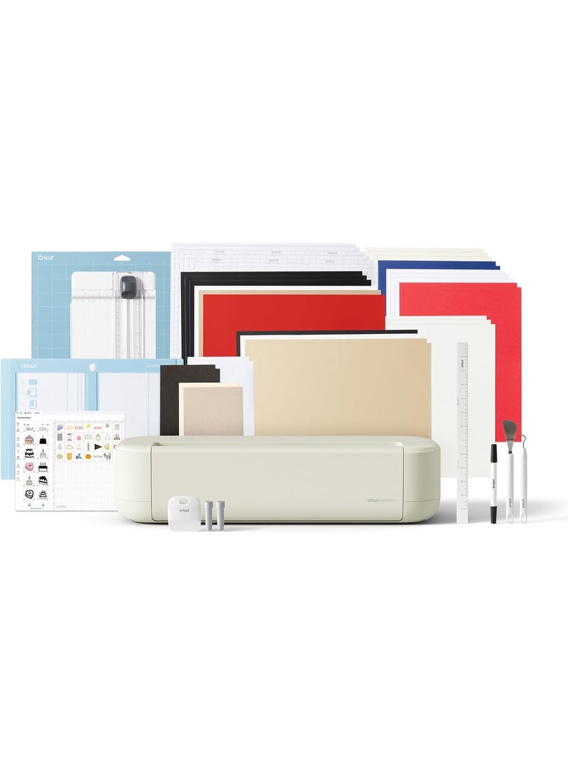 Cricut Explore® 5 Essential Bundle + Digital Content, Taupe - Precise Cutting Machine - Works with 100+ Materials - Sleek, Simplified Design - Includes Supplies for 65 Projects + Bonus Digital Content - Image 1