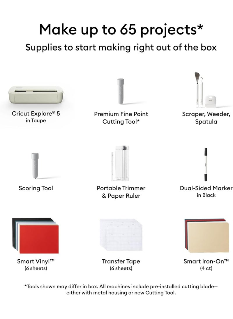 Cricut Explore® 5 Essential Bundle + Digital Content, Taupe - Precise Cutting Machine - Works with 100+ Materials - Sleek, Simplified Design - Includes Supplies for 65 Projects + Bonus Digital Content - Image 2