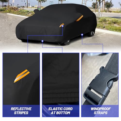 MORNYRAY Waterproof Car Cover All Weather Snowproof UV Protection Windproof Outdoor Full car Cover, Universal Fit for Sedan (Fit Sedan Length 194-206 inch, All Black) - Image 2