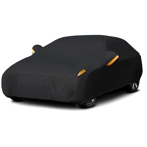 MORNYRAY Waterproof Car Cover All Weather Snowproof UV Protection Windproof Outdoor Full car Cover, Universal Fit for Sedan (Fit Sedan Length 194-206 inch, All Black) - Image 1