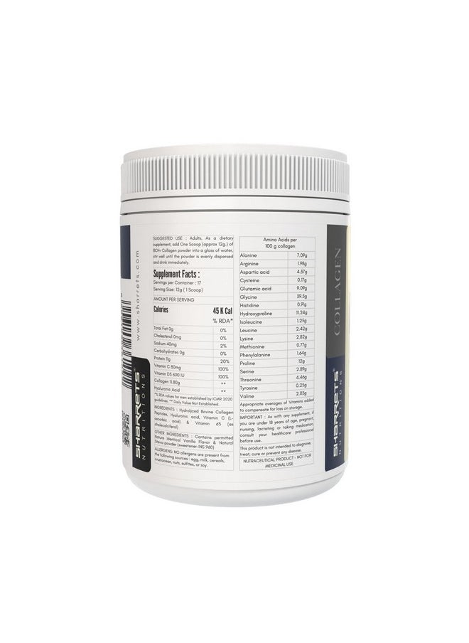 Sharrets Bch+ Vanilla Flavored 200G X 3 - Bovine Collagen Powder Supplement With Hyaluronic Acid, Vitamin C & D: Skin, Joint & Bone Support.  - Image 3