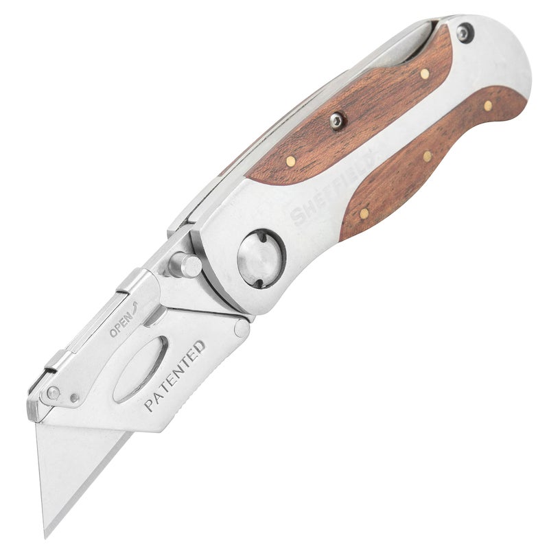 Sheffield 12115 Folding Utility Knife, Quick-Change Utility Knife Blades, Lightweight Hardwood Handle, Box Cutter, Cardboard Cutter - Image 1