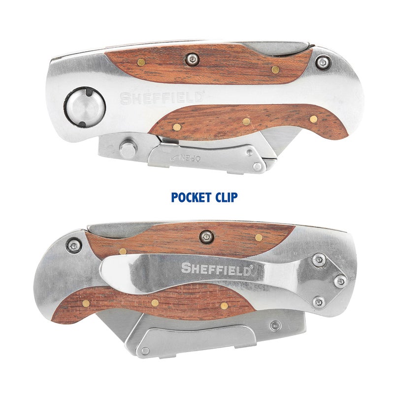 Sheffield 12115 Folding Utility Knife, Quick-Change Utility Knife Blades, Lightweight Hardwood Handle, Box Cutter, Cardboard Cutter - Image 3
