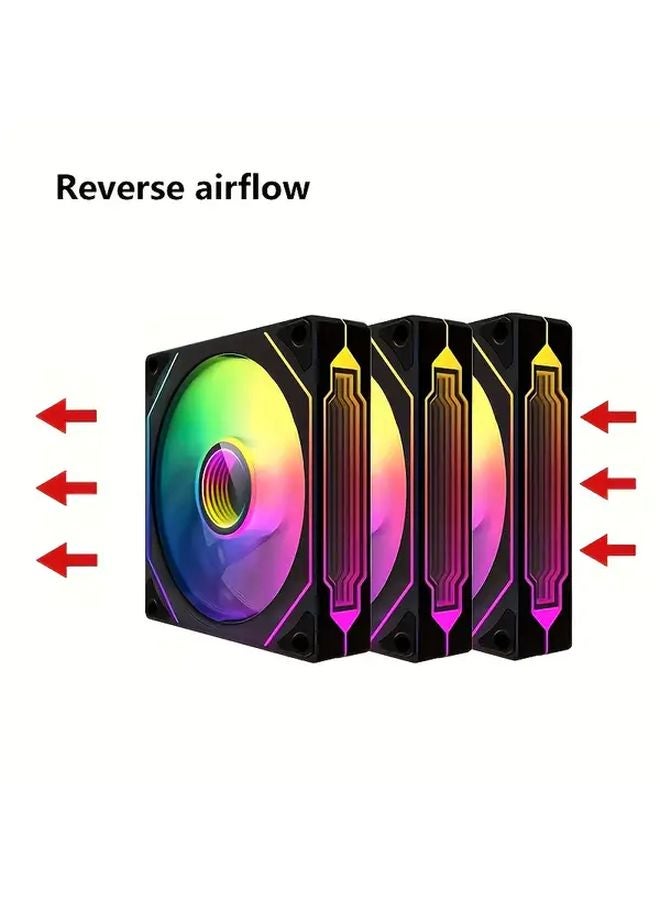 3pcs L J4Pro 4.72 Inch ARGB Chassis Cooling Fan 5V Three Pin Black Reverse Color - Image 1