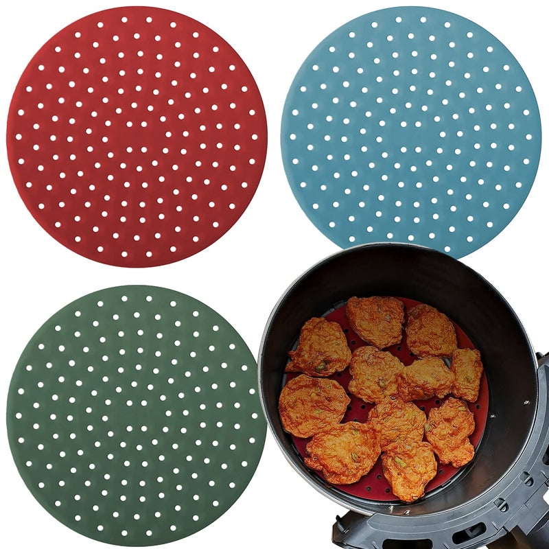 Reusable Round Silicone Air Fryer Liners 9 Inch 3 Pack by Lindas Essentials  NonStick EasyClean Accessories with Cheat Sheet  Recipe Book Perfect for Quick Meals