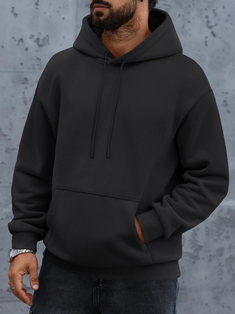 EFAN Mens Oversized Hoodies Fall Sweatshirt Winter Fleece Hooded Collar Drawstring Pullover With Pockets Black 2XL - Image 3