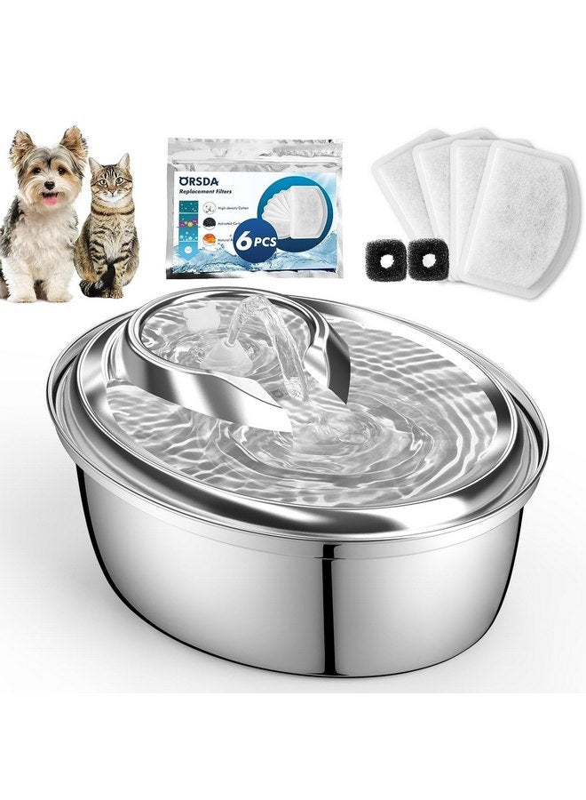 ORSDA Cat Water Fountain Stainless Steel, 3L Automatic Pet Drinking Fountain for Cats Inside, Dog Water Dispenser with Adjustable Water Flow and 6 Replacement Filters for Cats, Dogs - Image 1