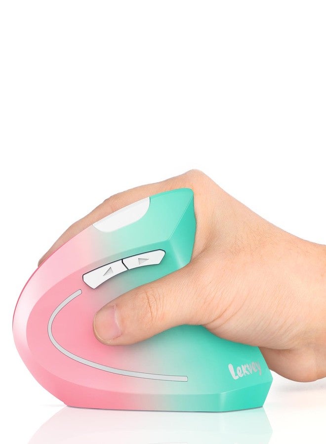 Lekvey Ergonomic Mouse, Vertical Wireless Mouse, Rechargeable 2.4G Optical Carpal Tunnel Mice with USB Receiver: 1000/1200 / 1600 DPI, 6 Buttons, for Laptop, Computer, PC, Desktop, Pink Green - Image 1
