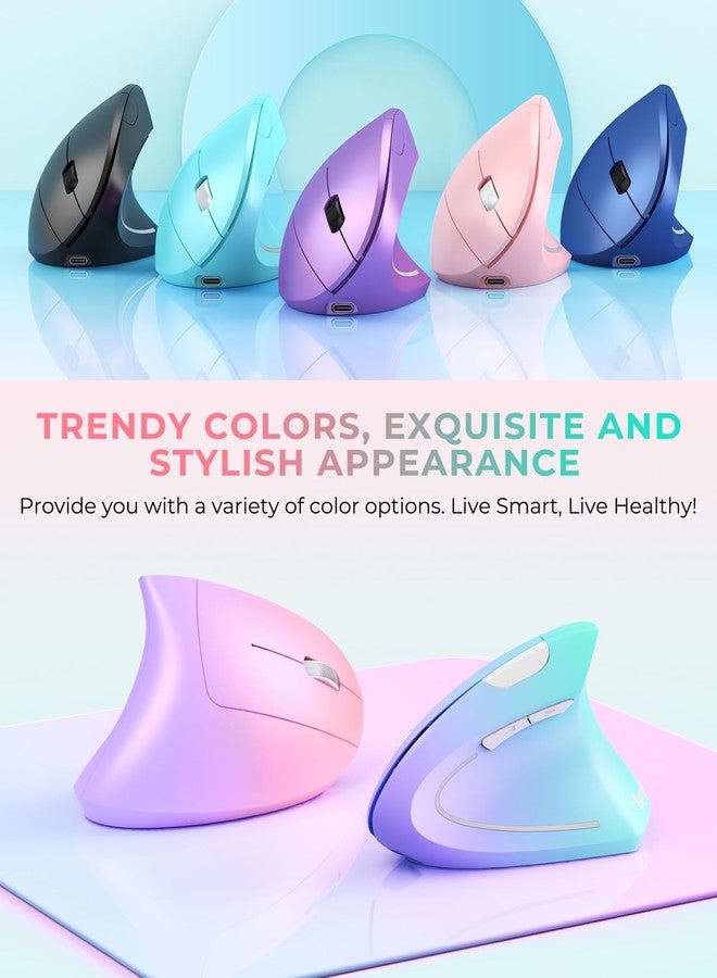 Lekvey Ergonomic Mouse, Vertical Wireless Mouse, Rechargeable 2.4G Optical Carpal Tunnel Mice with USB Receiver: 1000/1200 / 1600 DPI, 6 Buttons, for Laptop, Computer, PC, Desktop, Pink Green - Image 2