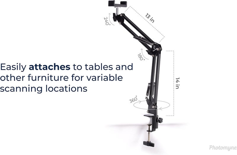 PHOTOMYNE Sturdy Flexible Phone Holder for Desk, Table, Office, Kitchen with Clamp for Photo Album Scanning, iPhone Holder for Desk- Black - Image 2