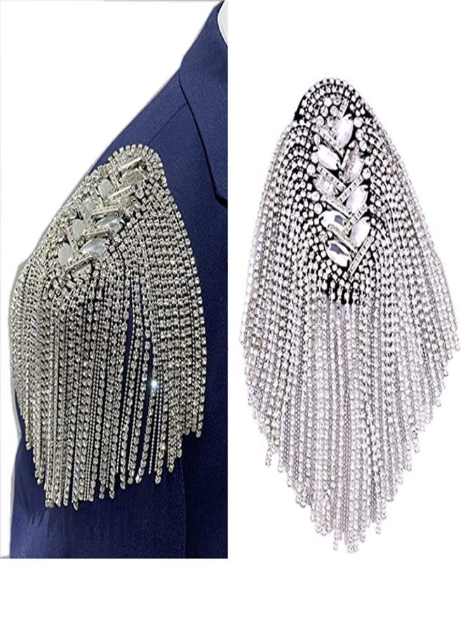 Zthread 2pcs Rhinestone Tassel Shoulder Epaulet Spike Chain Shoulder Badge Brooch Pins for Man Woman - Image 1