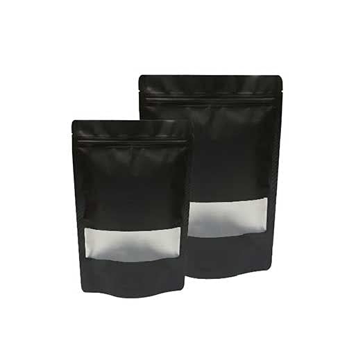 Deera Black Kraft Paper Ziplock Stand Up Pouch – 160x230mm – 500gm Capacity – Pack of 50 – Reusable Airtight Food Grade Storage Bags - Image 1