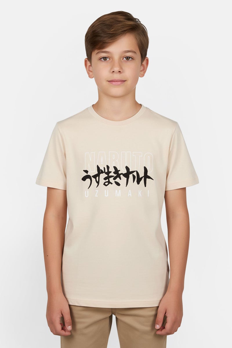 Naruto Kids Boy Crew Neck Short Sleeve Graphic Print T-Shirt, Beige - Image 1