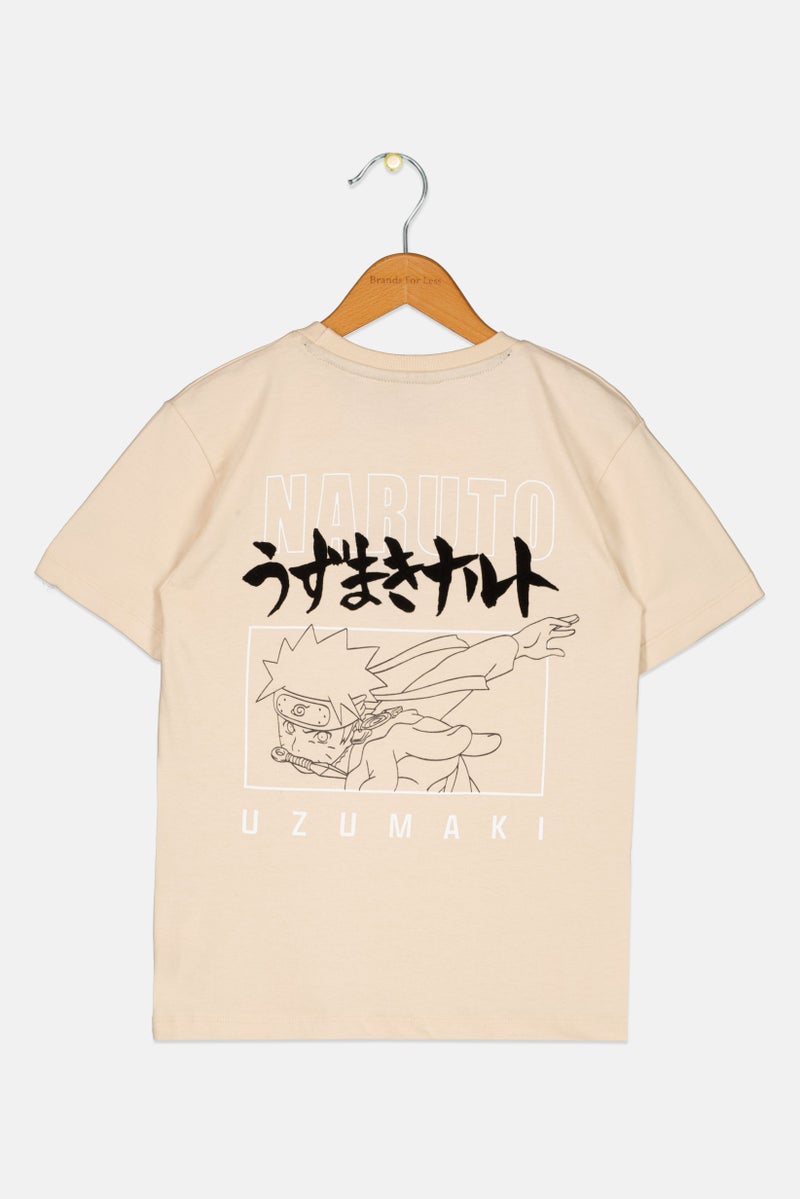 Naruto Kids Boy Crew Neck Short Sleeve Graphic Print T-Shirt, Beige - Image 3
