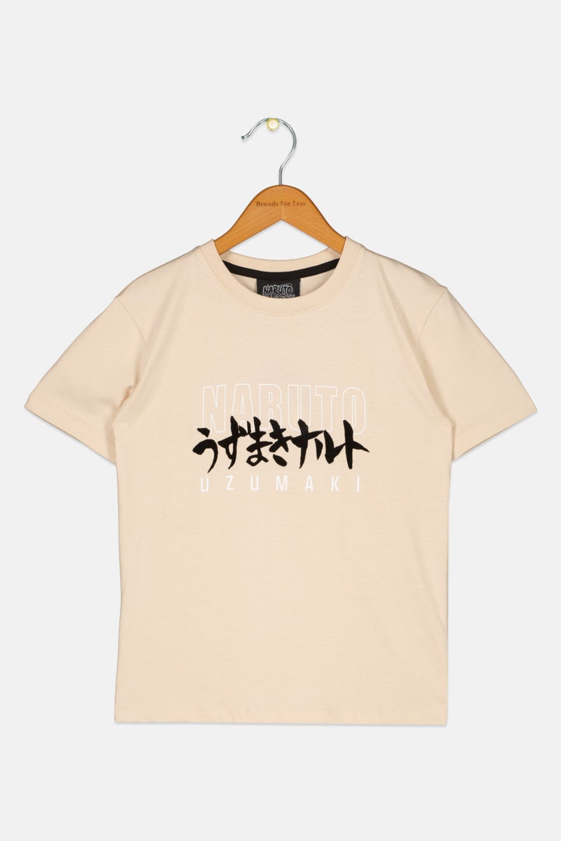 Naruto Kids Boy Crew Neck Short Sleeve Graphic Print T-Shirt, Beige - Image 2