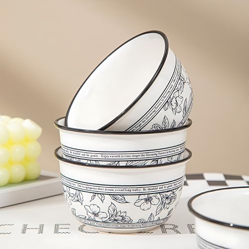 ONICORN Ceramic Bowl Set with Gift Box - 4-Piece Porcelain Bowls with Floral Print - Premium Elegant Dinnerware for Ramen, Soup, Rice, Pasta - for Home & Kitchen (Floral Printed Black, Pack of 4) - Image 4
