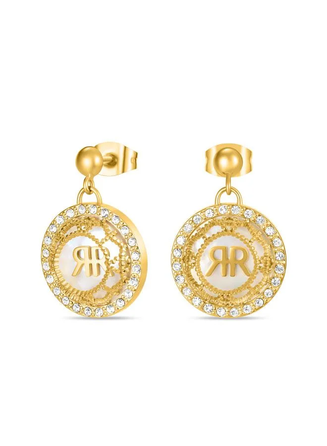 شيروتي 1881 طقم مجوهرات نسائي Arabesque.3 مطلي بالذهب وصدف طبيعي كبير قلادة وأقراط وأساور