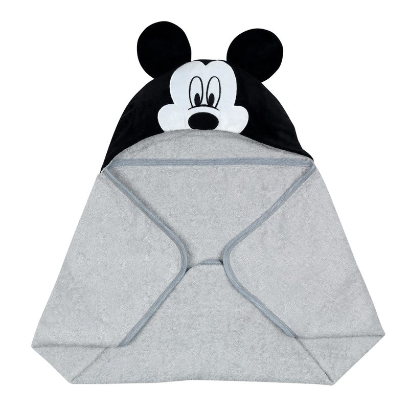 Lambs & Ivy Disney Baby Mickey Mouse Gray Cotton Hooded Baby Bath Towel - Image 4