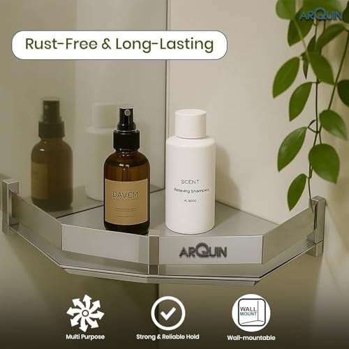 ARQUIN Corner Shelf for Bathroom Wall 9x9 Inch 304 Stainless Steel Corner Shelf for Kitchen Bathroom Shelf and Rack Wall Mounted Storage Corner Stand Diamond Shape Storage Rack for Toiletries - Image 4