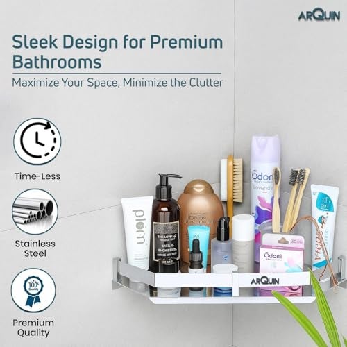 ARQUIN Corner Shelf for Bathroom Wall 9x9 Inch 304 Stainless Steel Corner Shelf for Kitchen Bathroom Shelf and Rack Wall Mounted Storage Corner Stand Diamond Shape Storage Rack for Toiletries - Image 2