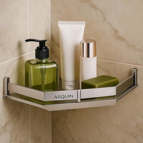 ARQUIN Corner Shelf for Bathroom Wall 9x9 Inch 304 Stainless Steel Corner Shelf for Kitchen Bathroom Shelf and Rack Wall Mounted Storage Corner Stand Diamond Shape Storage Rack for Toiletries - Image 1