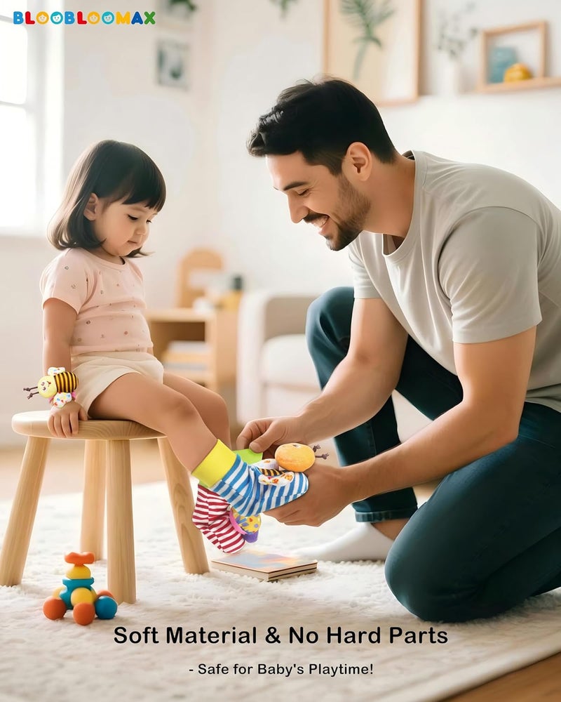 BLOOBLOOMAX Baby Soft Toy Foot Finder Socks Wrists Rattles Ankle Leg Hand Arm Bracelet Activity Hanging Rattle Baby Shower Present for Infant Toddler Boy Girl Bebe (12 G) - Image 5