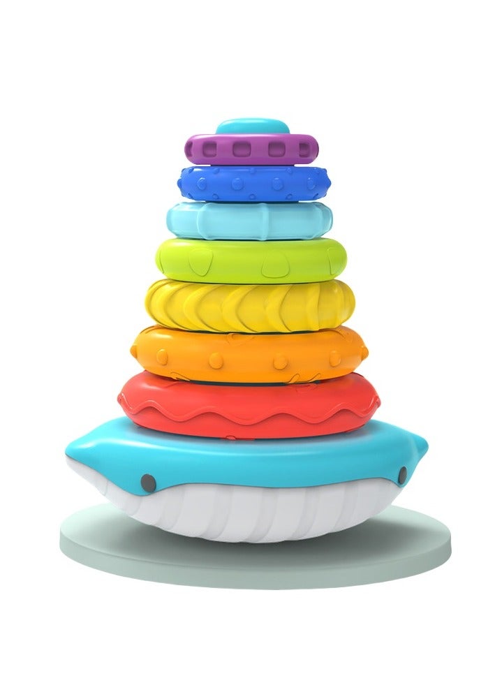 Whale Stacking Toy, Includes 7 Unique Rings, Montessori Development, Baby Toy, Gift for 1 Year Old Boys & Girls, Ages 0-6+, 9, 10, 12, 18+ Months (Blue))  - Image 1