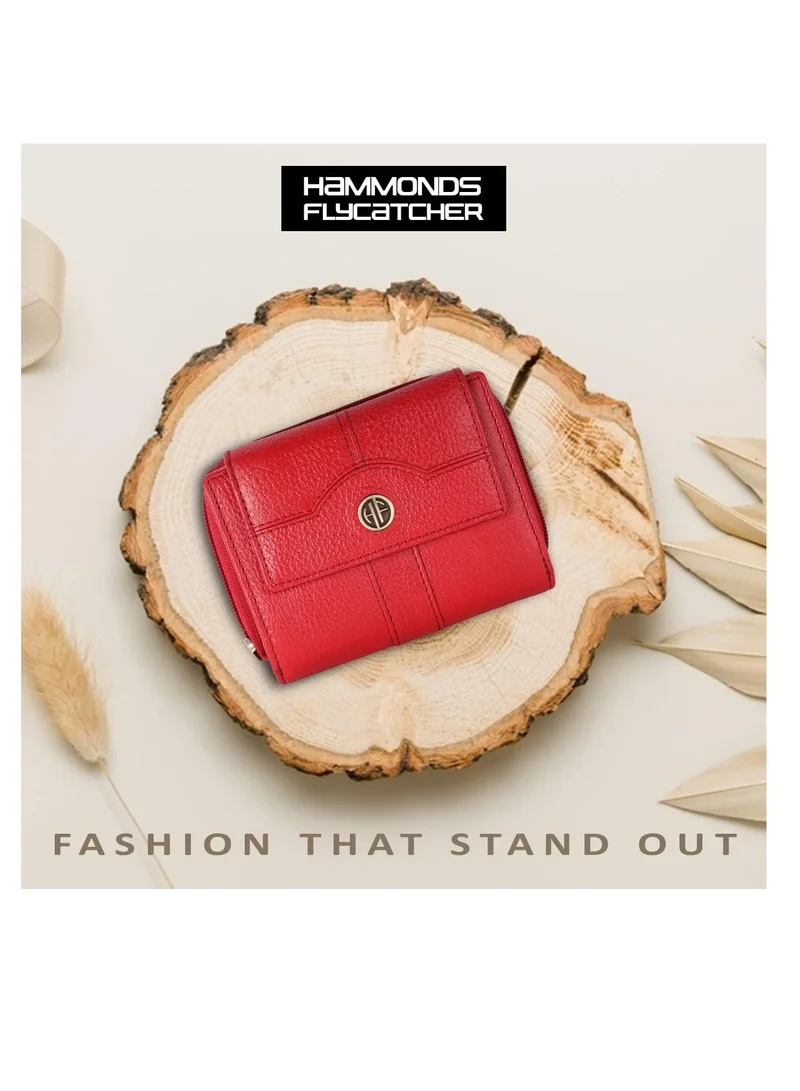 HAMMONDS FLYCATCHER Wallet for Women - Leather Ladies Wallet - Red - 14 Card Slots - RFID Protection - 3 ID Card Slots - Women's Wallet - Button Closure -Hand Wallet - Daily Use, Money Purse | CKXG