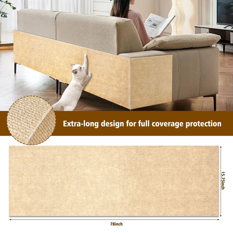 Farhming Cat Scratch Furniture Protector â€“ DIY Climb Scratch Mat,Cat Scratch Pad, Couch Protector from Cat Claws, Trimmable Self-Adhesive Carpet for Indoor Sofa, Furniture (Beige, 78.7" x 15.8") - Image 3