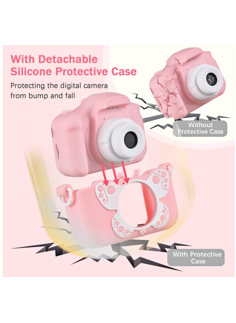 null - Mini Camera Kids Cute Butterfly Camera Digital Camera 1080P Video Camera Pink - Image 1
