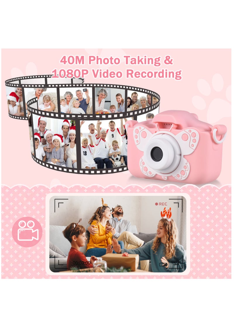 null - Mini Camera Kids Cute Butterfly Camera Digital Camera 1080P Video Camera Pink - Image 1