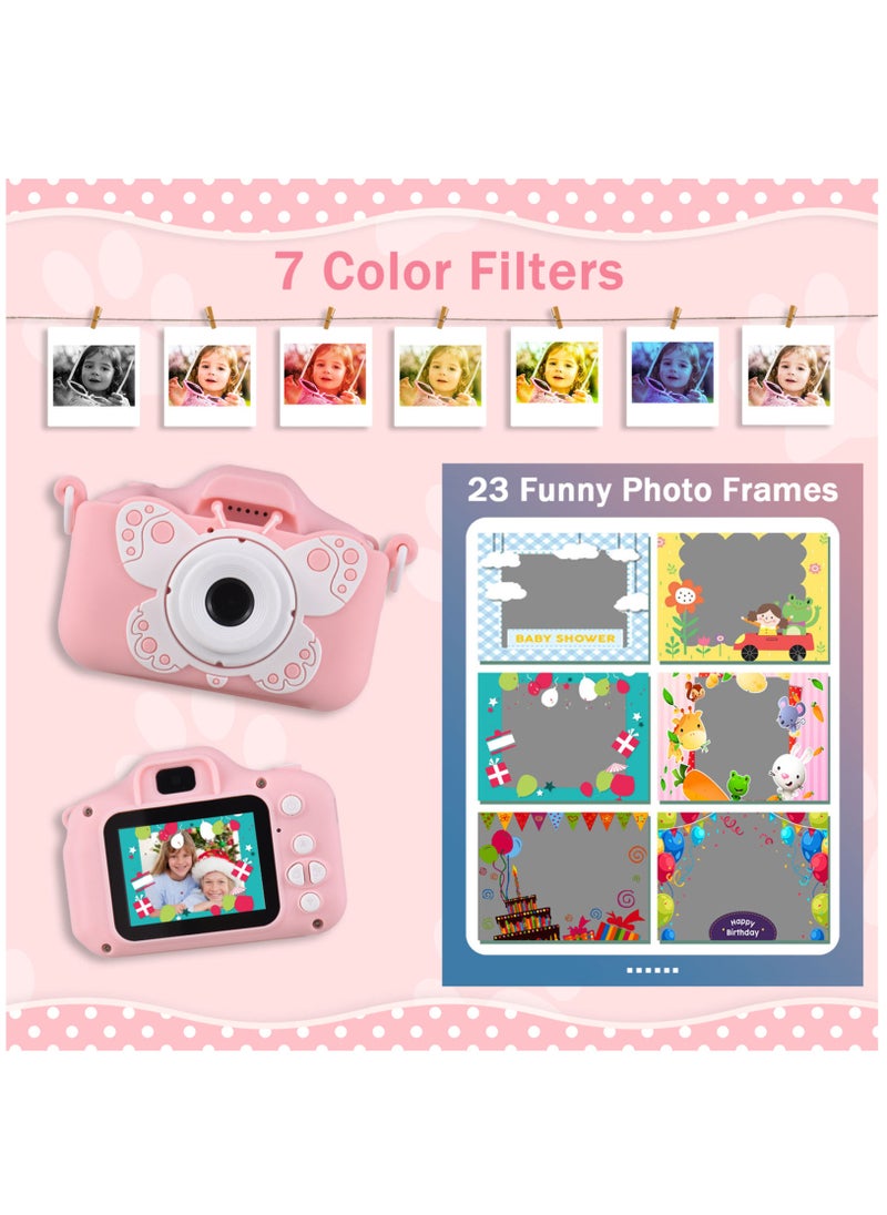 null - Mini Camera Kids Cute Butterfly Camera Digital Camera 1080P Video Camera Pink - Image 1