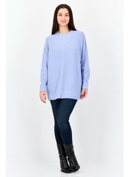Aerie Women Crew Neck Knitted Sweater, Blue  - Image 4