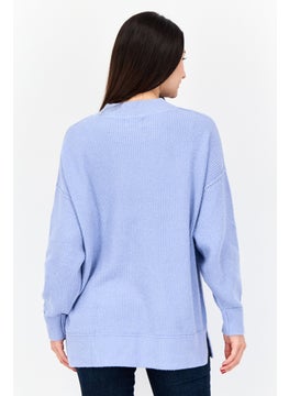 Aerie Women Crew Neck Knitted Sweater, Blue  - Image 3