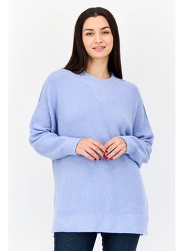 Aerie Women Crew Neck Knitted Sweater, Blue  - Image 1