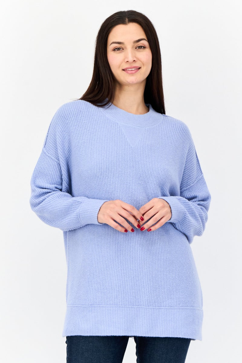 Aerie Women Crew Neck Knitted Sweater, Blue - Image 1