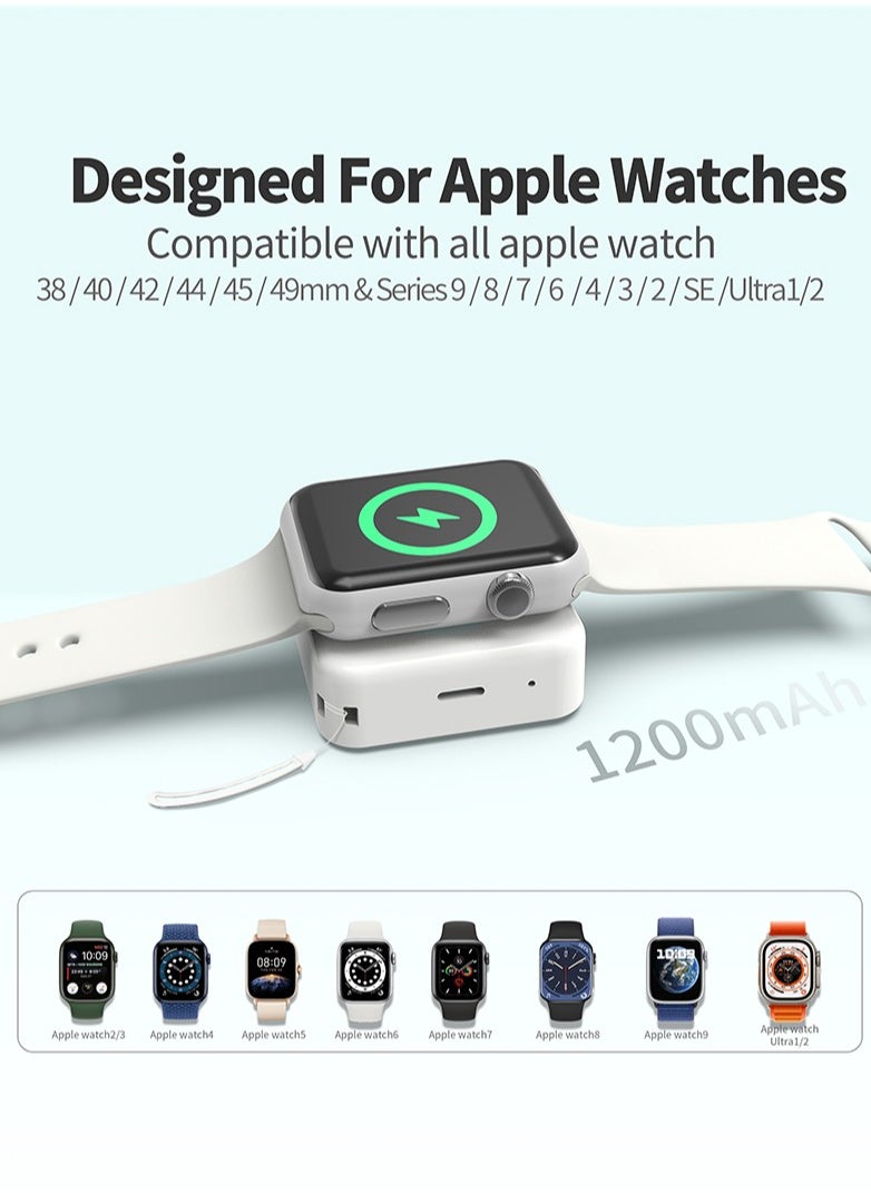 Manopola Portable Charger for Apple Watch Battery Pack with Fast Charging for iWatch,Compact 1200mAh Wireless Magnetic Power Bank with Keychain for Apple Watch Series9/8/7/6/5/4/3/2/SE/Ultra/Ultra2  - Image 2